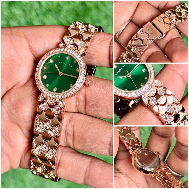 bvlgari Green Dial Watch with Rose Gold strap