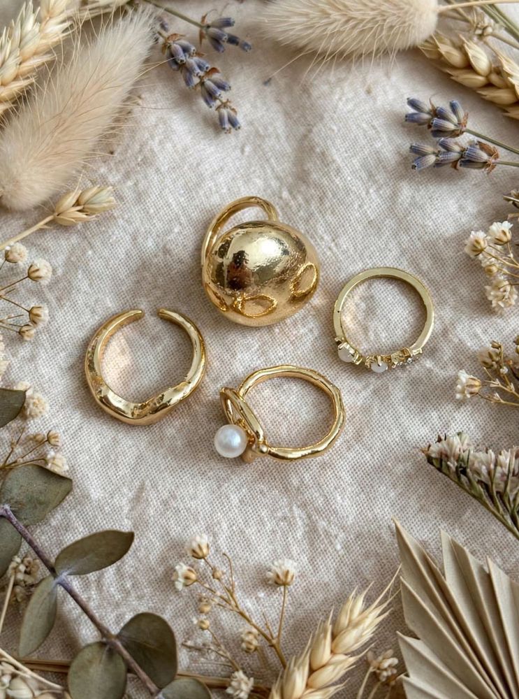 GOLD &amp; PEARL STATEMENT RING SET – 4 PIECES 🤍