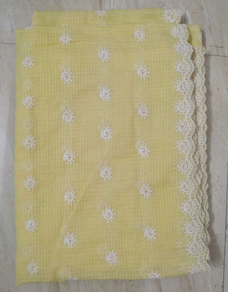 New Yellow Chikankari Dupatta with Lace