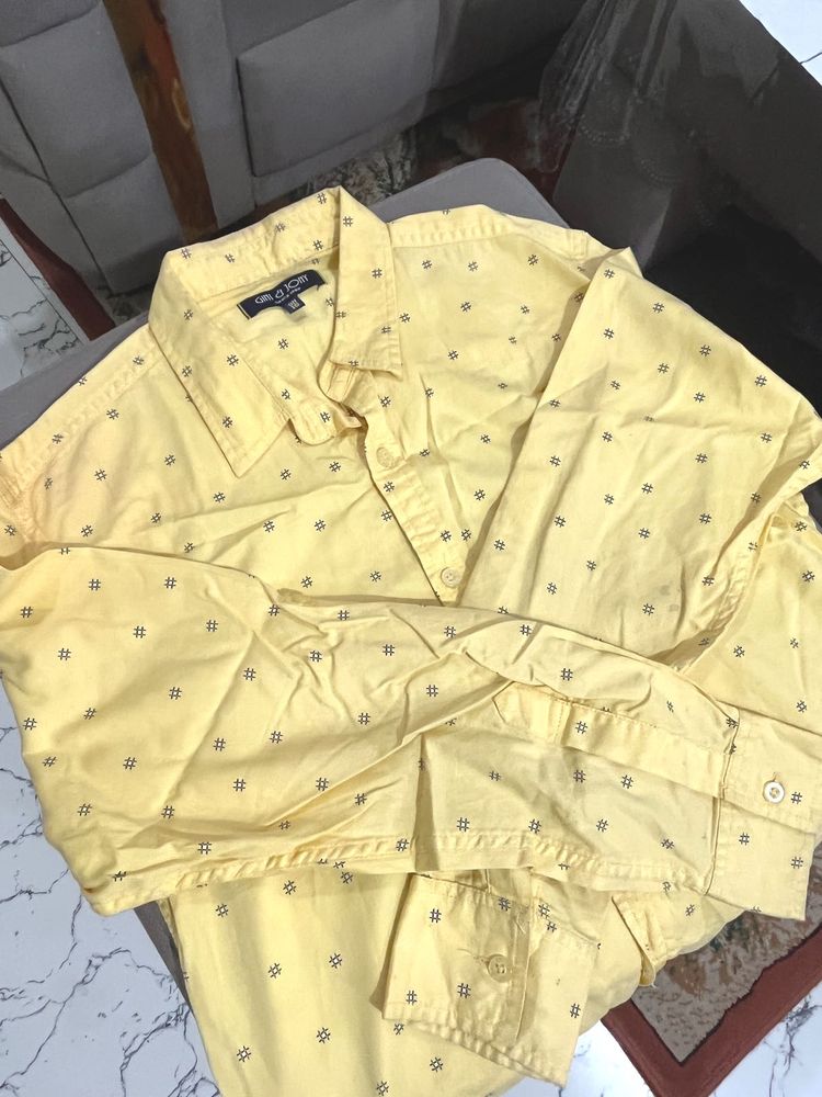 Men's Yellow Printed Casual Shirt