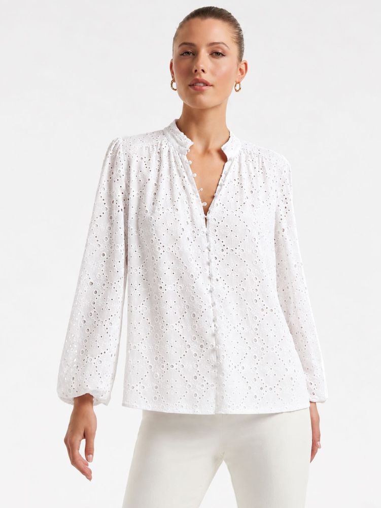 Chic White Broderie Anglaise Blouse