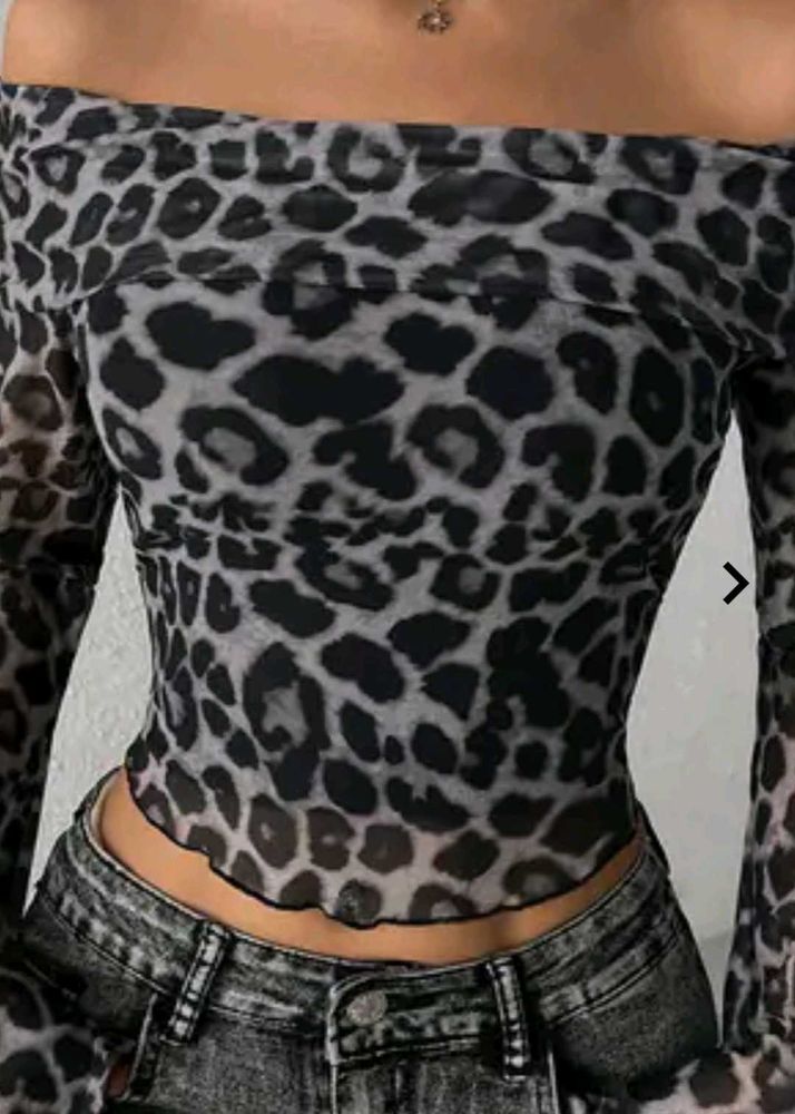 savana Leopard Print Off-Shoulder Mesh Top