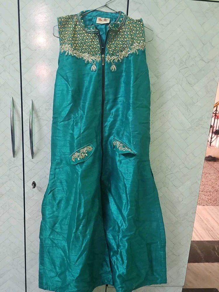 party wear Teal Embroidered Kurta Set