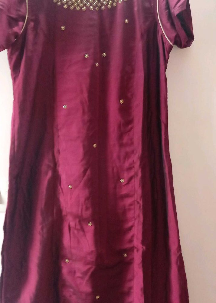 New Unused Elegant Silk Maroon Kurta