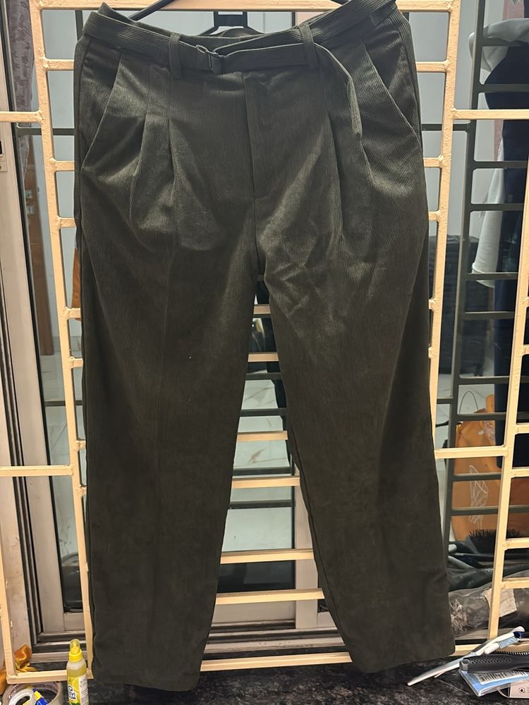 Snitch Korean Olive Pleated Corduroy Pants