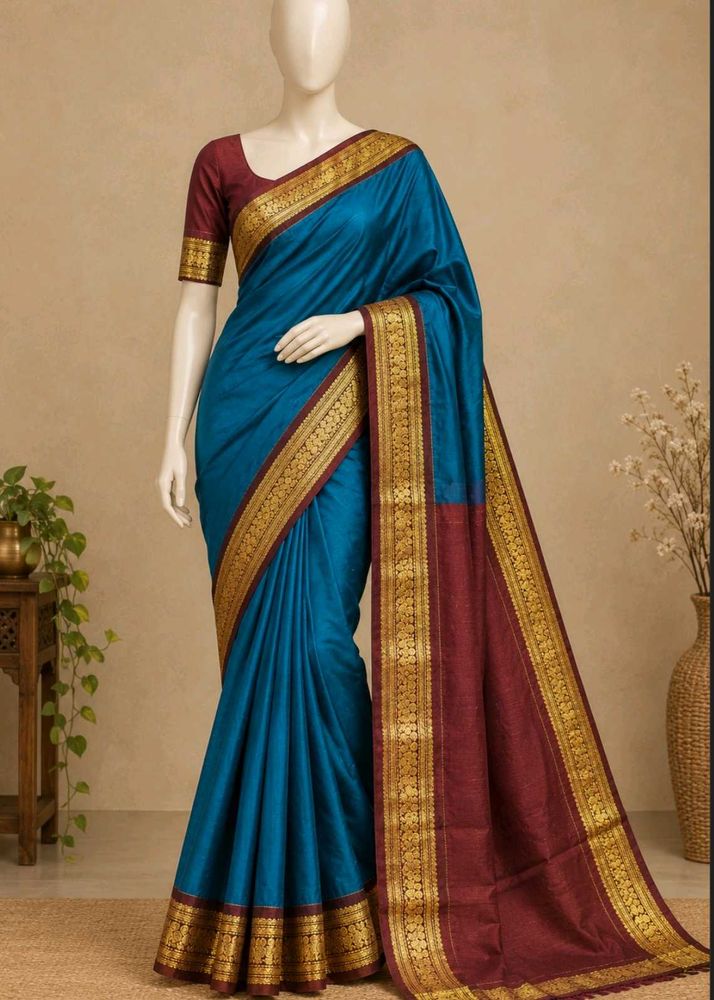 Elegant Teal Saree with Gold Border