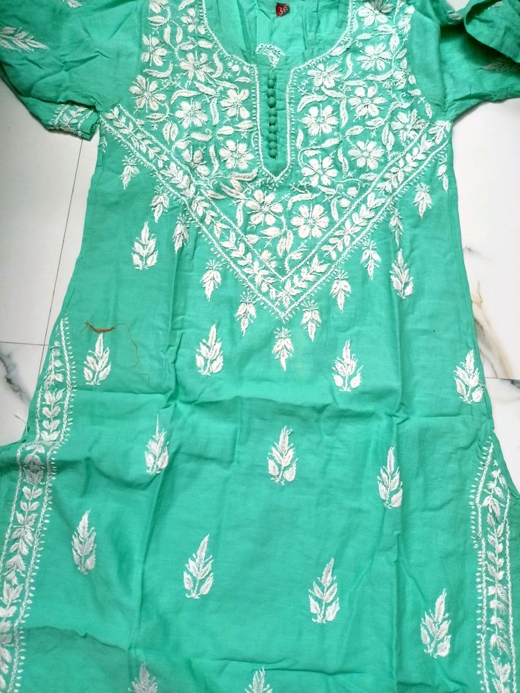 !SALE! SeaGreen Chickankari Handwork Cotton Kurta