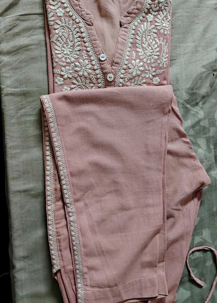 Elegant Pink Chikankari Kurta Set
