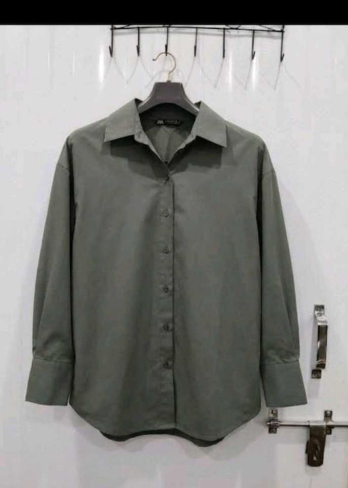 Zara Oversized Baggy Grey Button-Up Shirt