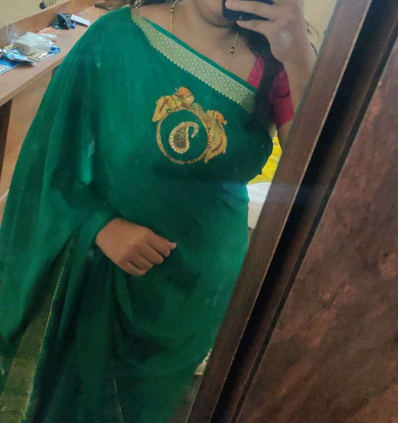 Hand-painted crepe saree