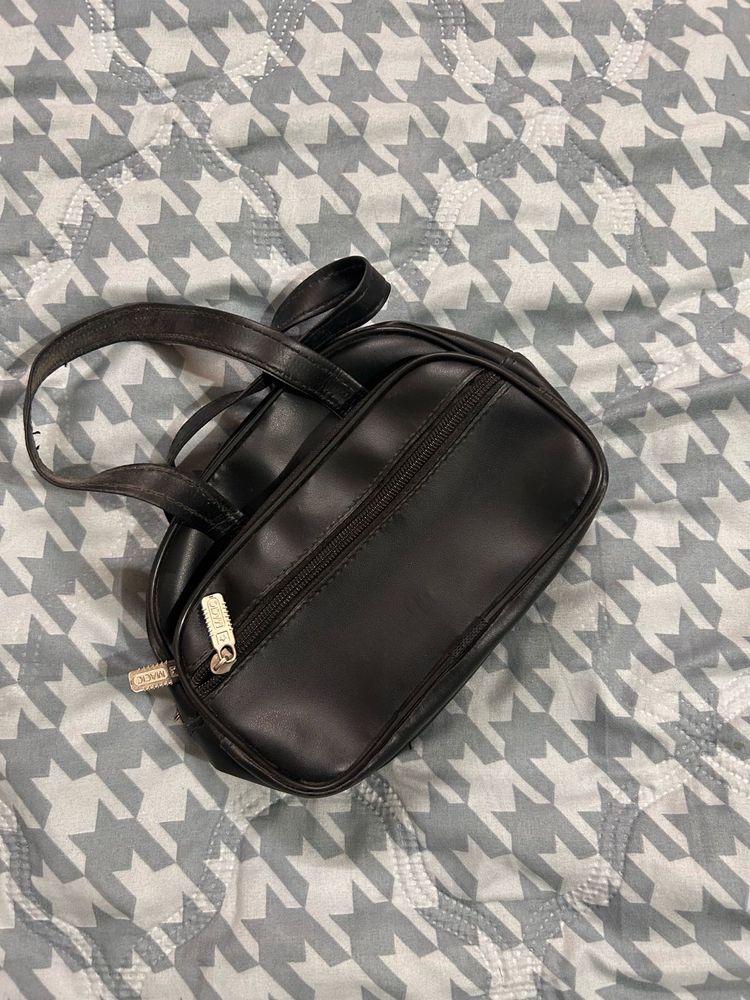 Vintage Black Faux Leather Shoulder Bag
