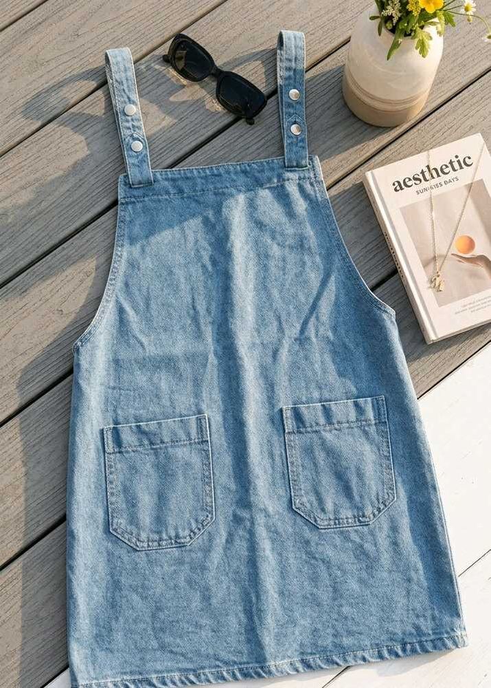 Light Wash Denim Pinafore Dress